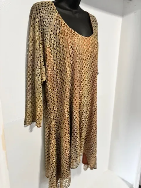 Indigo Soul 3XL Beige Brown Crochet Hi Lo Tunic Dress Sparkle Harvest Boho Earth - Image 3