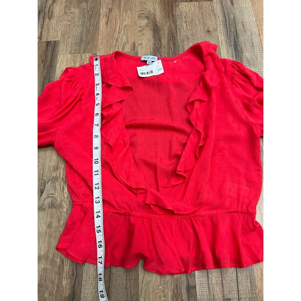 Blue Life Rosalia Top XS – Ruffle Wrap Blouse in Ruby Red – Made in USA–$130 NWT - Image 5