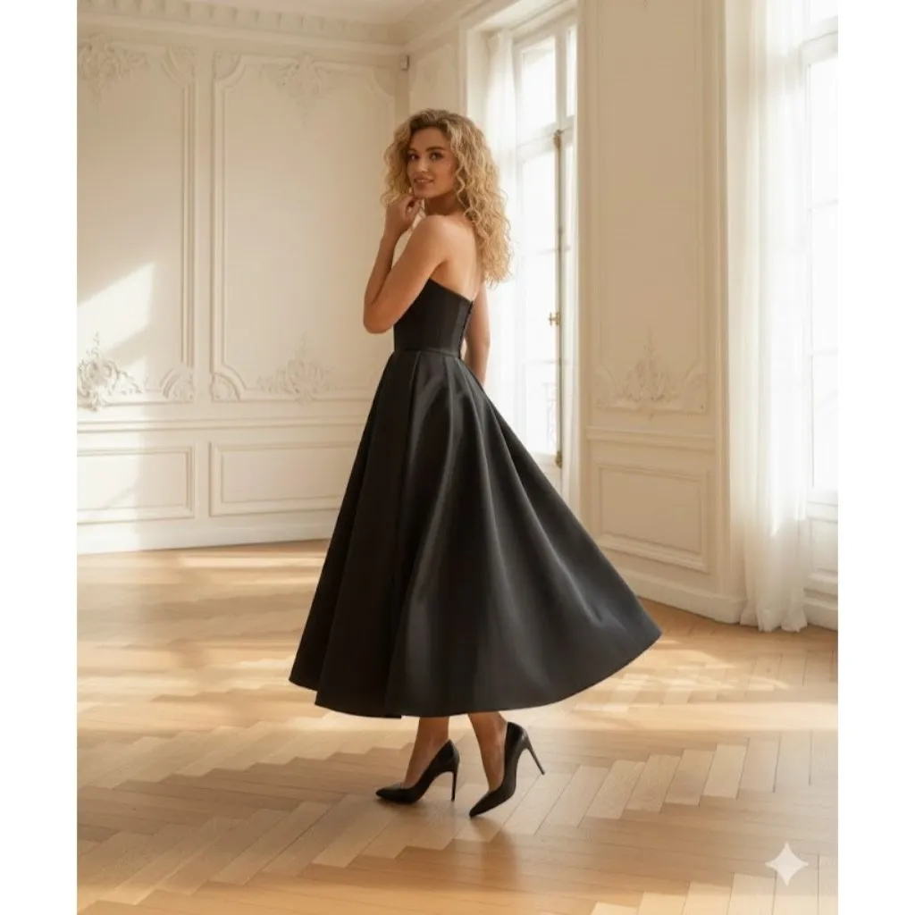 NWT House of CB Contessa in Black Strapless Satin Corset Midi Dress S - Image 8