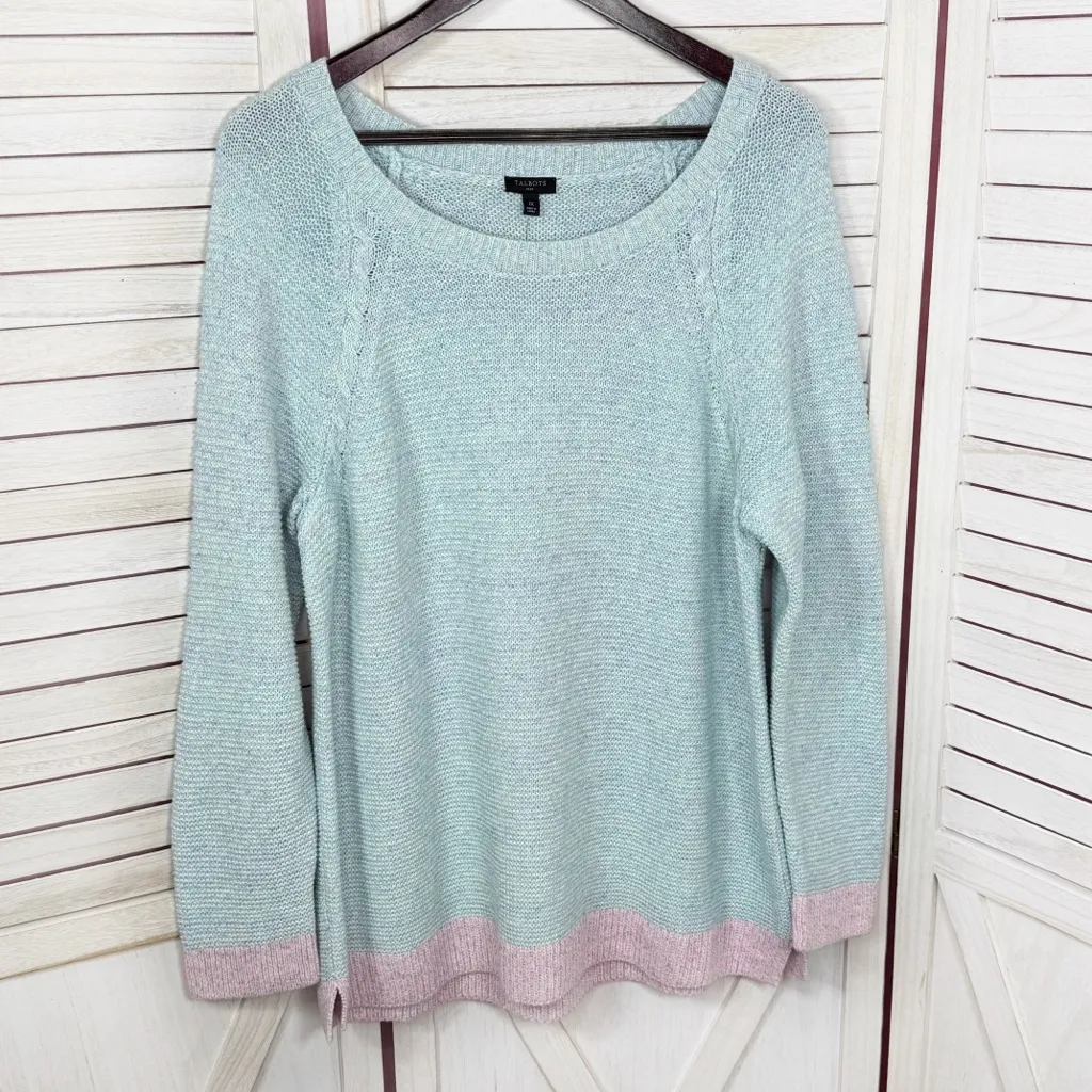 Talbots Cotton Linen Blend Knit Marl Block Tunic Sweater Teal Pink 1X - Image 8