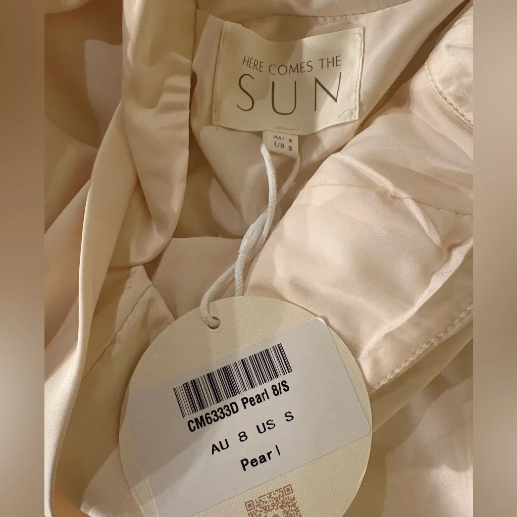 Here Comes The Sun satin maxi slip dress cowl neck sz S new NWT cream - Image 4