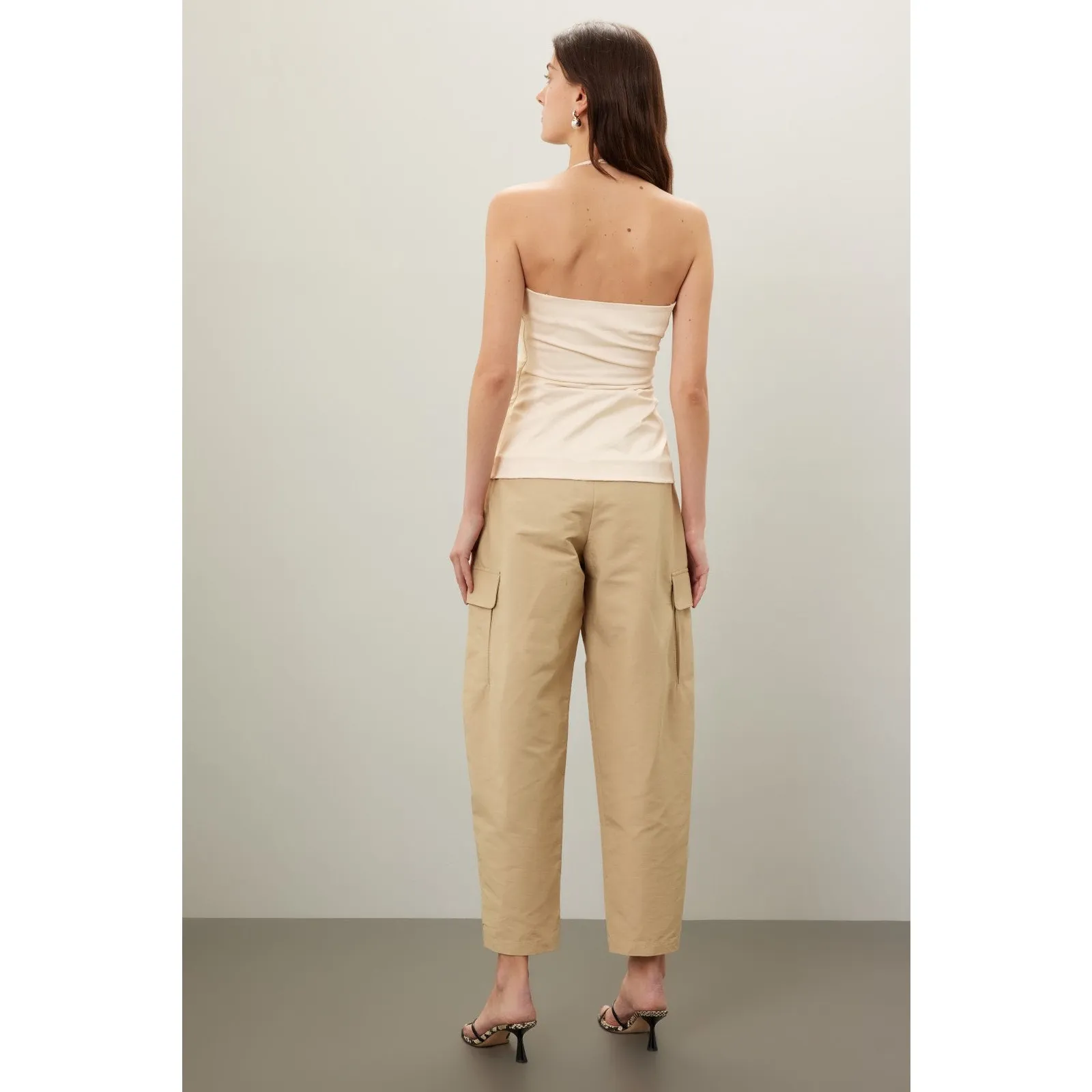 A.L.C. Charlotte Sateen Pleated Cream Sleeveless Halter Tank Top Size 8 - Image 3