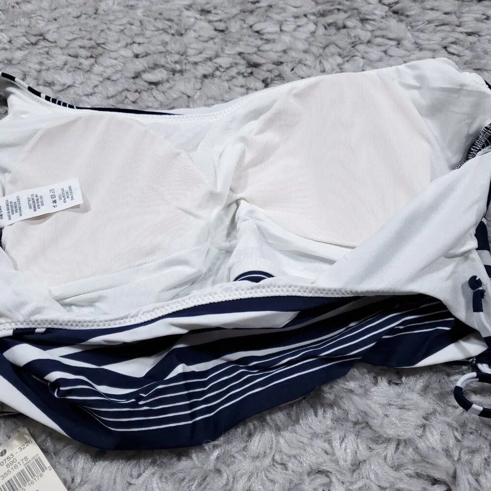 Aerie Striped Lace Up Longline Scoop Bikini Top Size Small Navy Blue White - Image 6