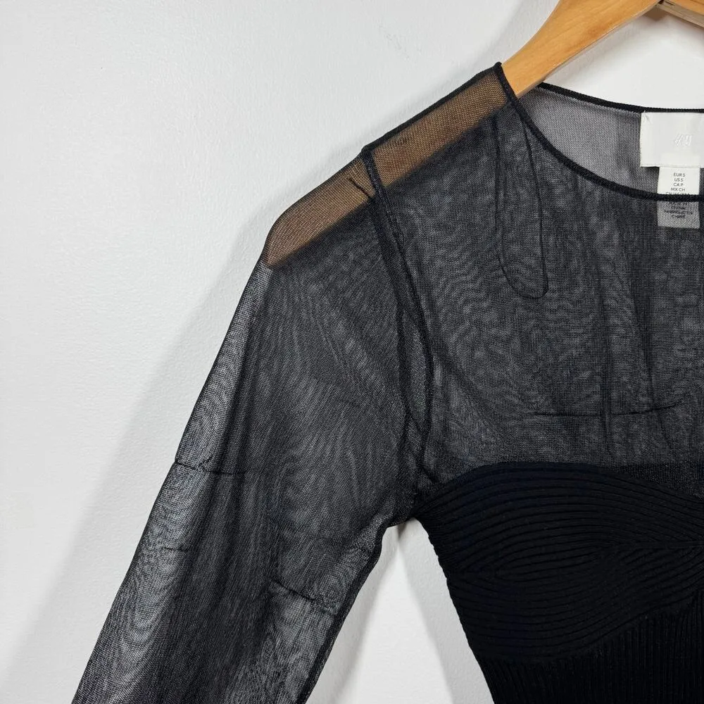 H&M Top Women S Black Mesh Sheer Long Sleeve Dark Romantic Vampy 90s Grunge - Image 3