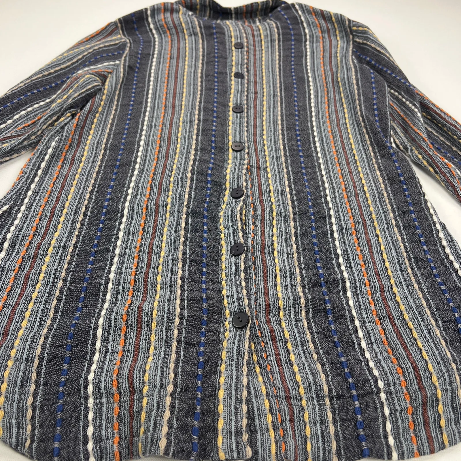 Soft Surroundings Multi Textured Knit Striped Button Up Shirt Long Sleeve Size S - Image 10