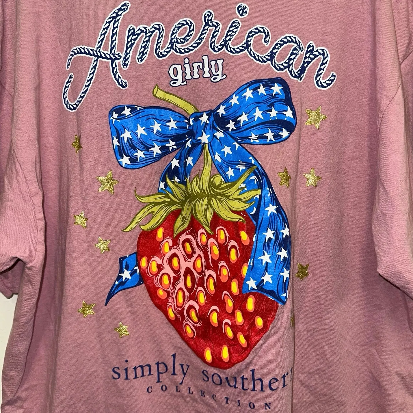 Simply Southern Collection American Girly Pink Strawberry Graphic Tee - Image 3