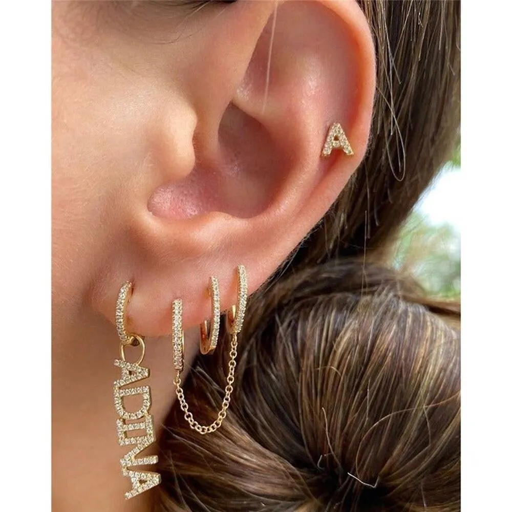 Boho 2 Tiny Double Huggie Hoop Cuffs Tassel Chain Dangle Earrings Gold A0116 - Image 5