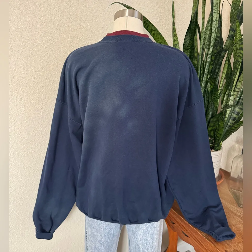 Vintage fall Navy Embroidered Heart Wreath Sweatshirt Fall Leaf Grandma Core XL Blue - Image 6