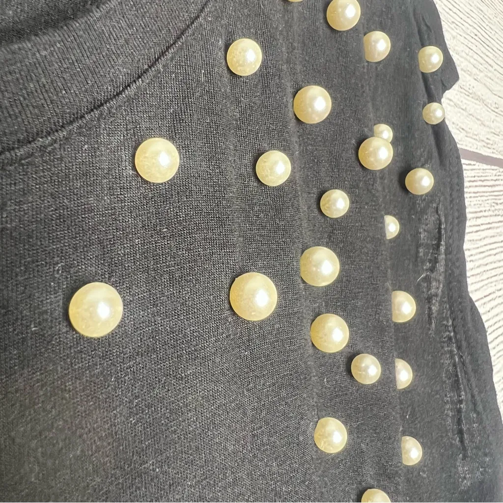 Moa Moa Black Pearl Embellished Casual Top Size Medium - Image 5