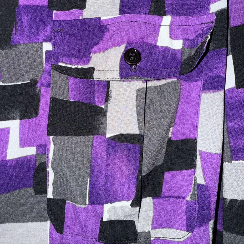 Maggie Barnes Purple and Black Geometric Button Down Shirt - Image 3