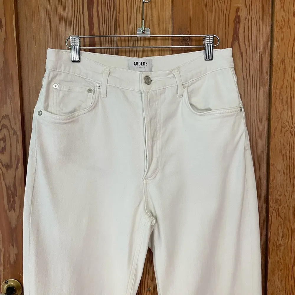 AGOLDE Riley High Rise Straight Crop Raw Hem Jeans in Blurred White - Sz 29 - Image 3