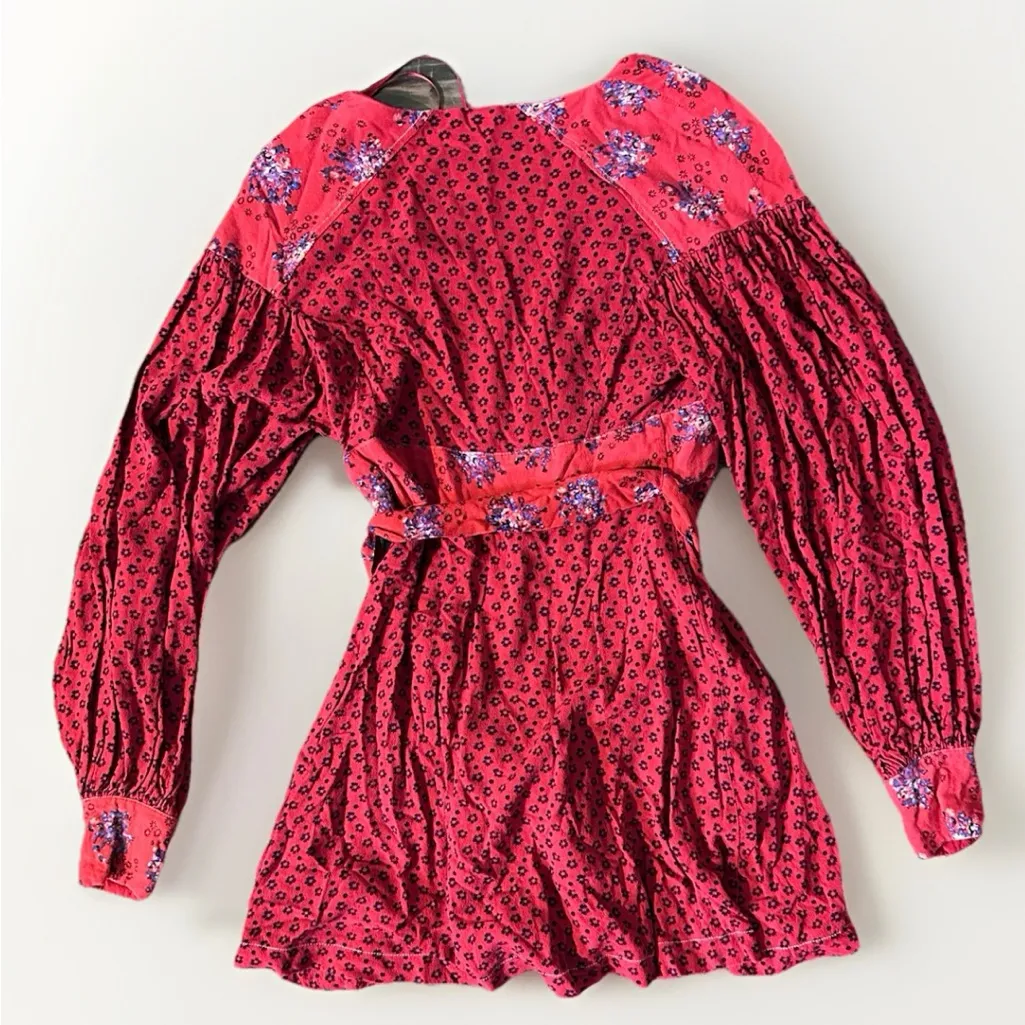 Free People Wonderland Printed‎ Mini Dress S $128 Long Sleeve Belted Button Down - Image 5