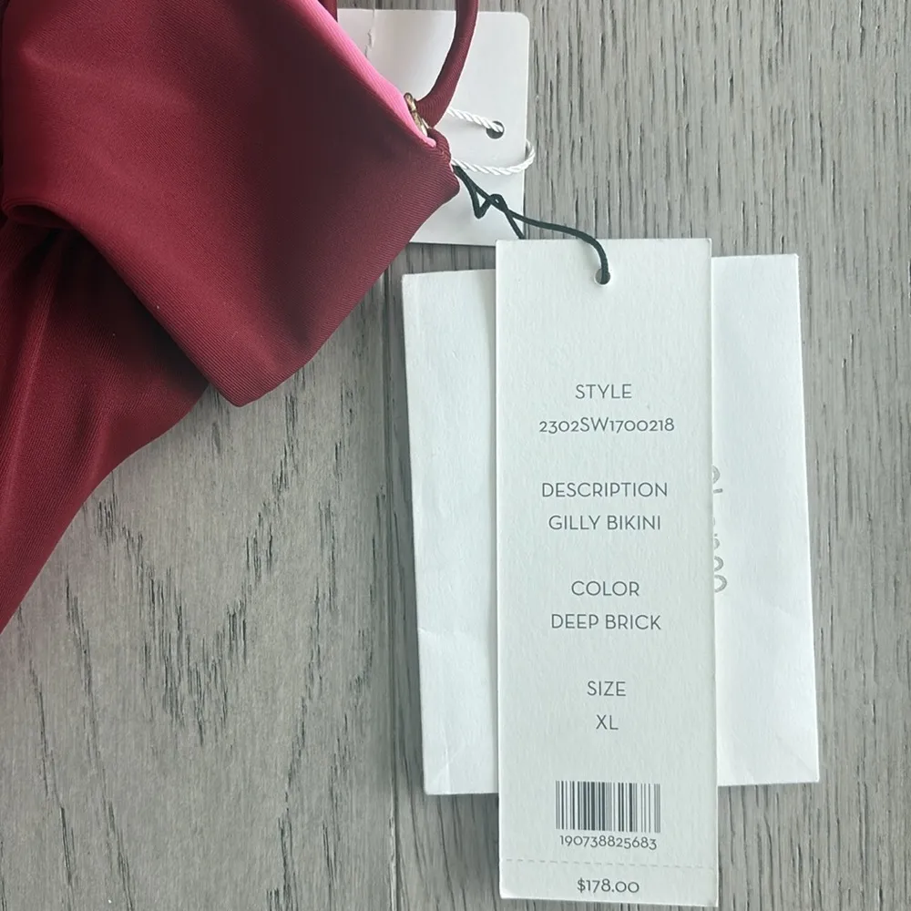 Veronica Beard Gilly Bikini Top Deep Brick Red / Pink Size XL New - Image 8