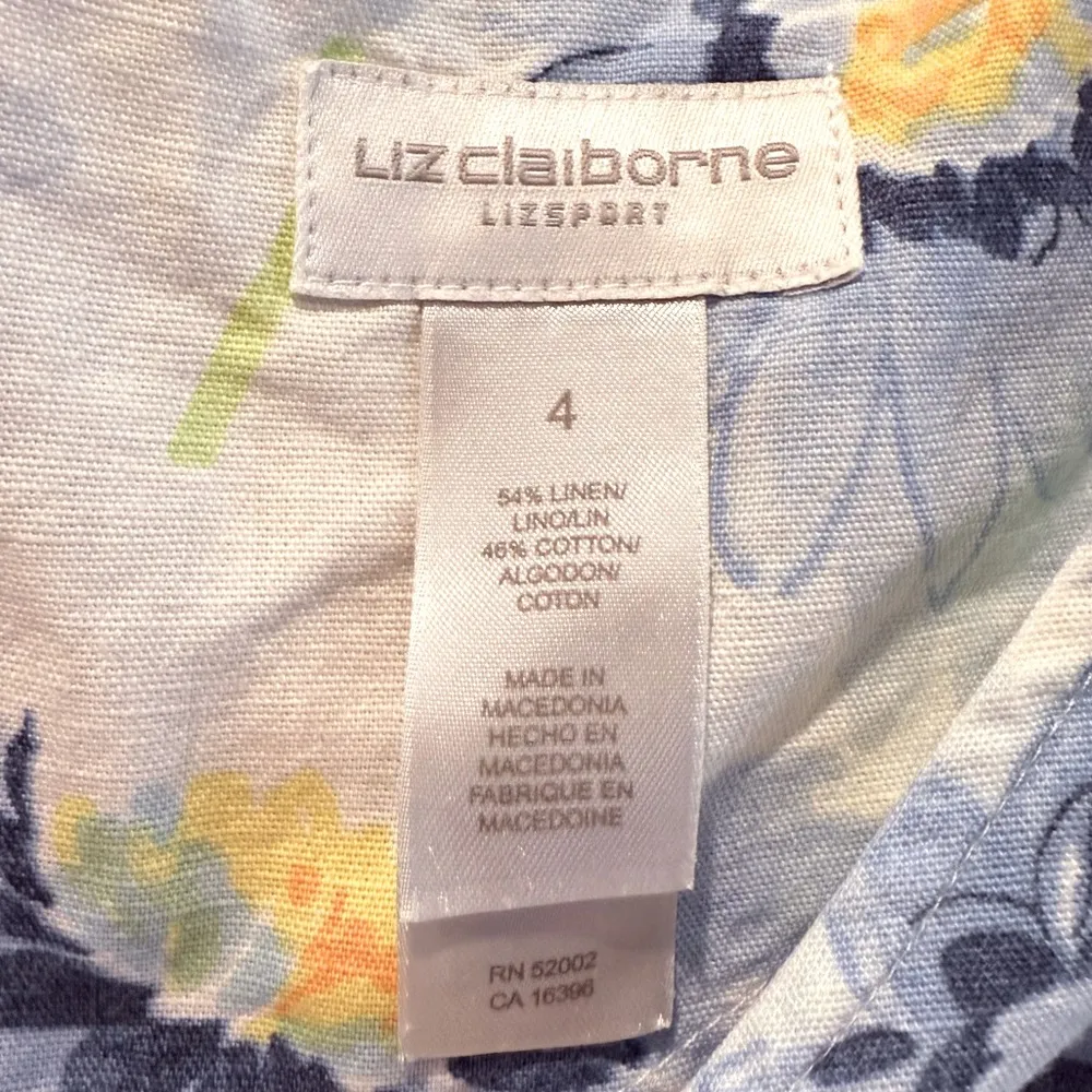 Liz Claiborne Sleeveless Vintage Blue Floral Maxi Sundress Linen Blend Size 4 - Image 7