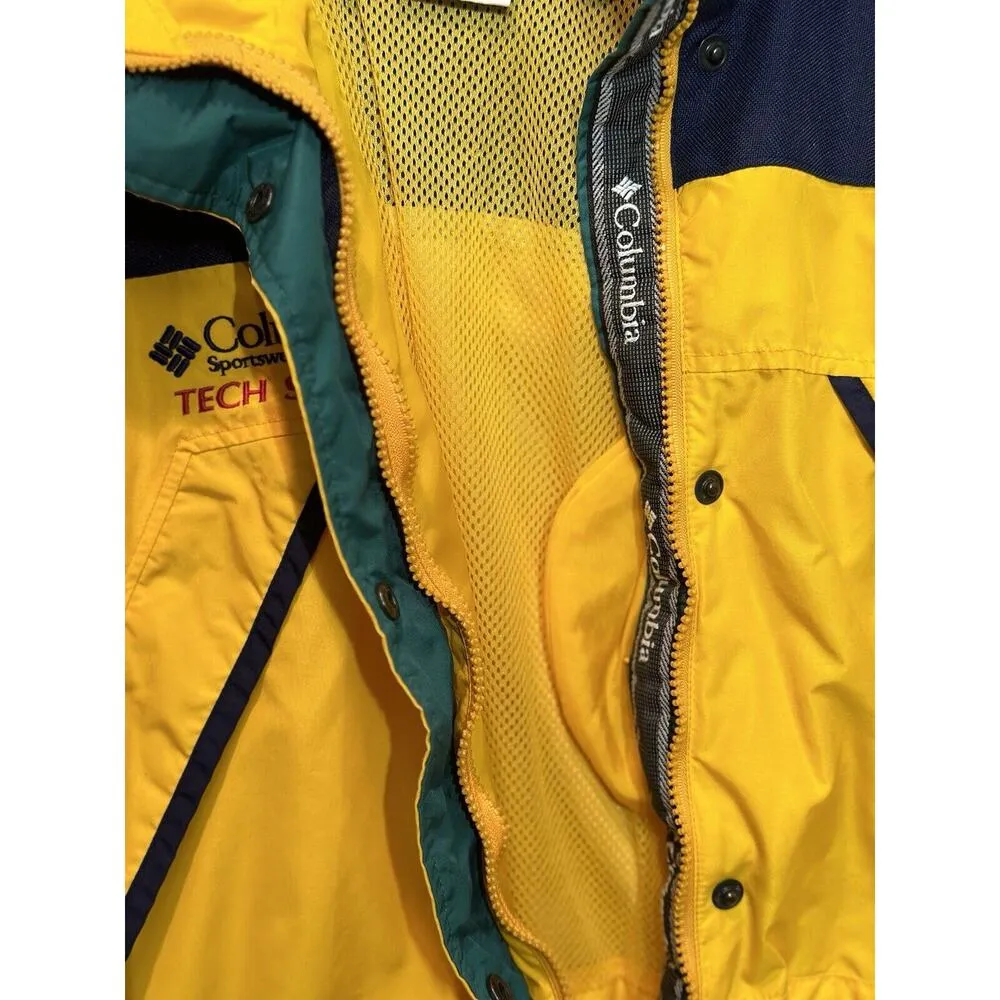 Vintage Columbia Jacket Tech Series Women’s Medium Yellow Hidden Hood Zip Snap - Image 6