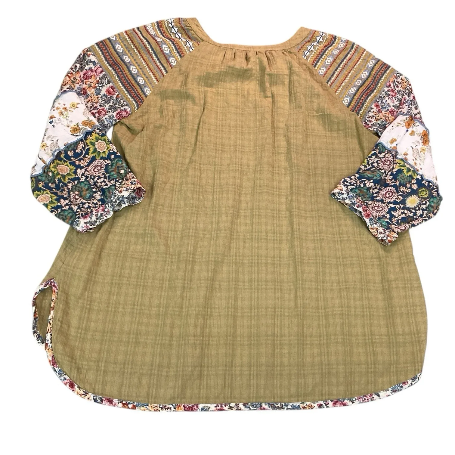 JOHN MARK Size M Embroidered Olive w/ Blue Floral Loose Tunic Blouse $119 - Image 4