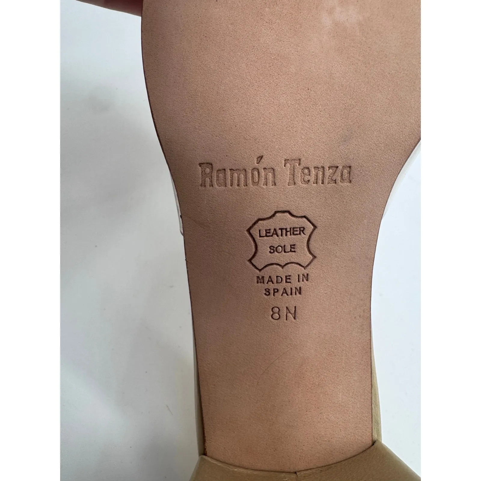 Vintage Ramon Tenza Gold‎ Leather Floral Slide Sandals Clear Strap 8N Spain Rare Gold Size 8 - Image 2