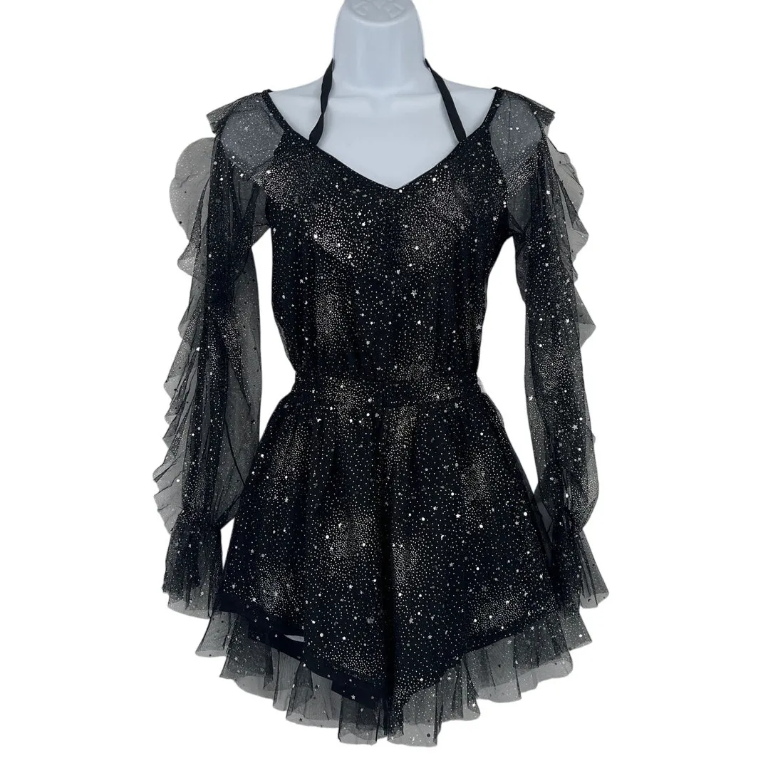 Vock Y2K Mesh Romper Sz S Fairy Grunge Whimsigoth Glitter Celestial Festival Black - Image 2