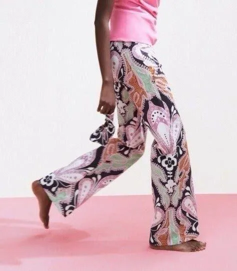 ZARA Linen Blend Floral Wide Leg Pants Size XS - Image 3