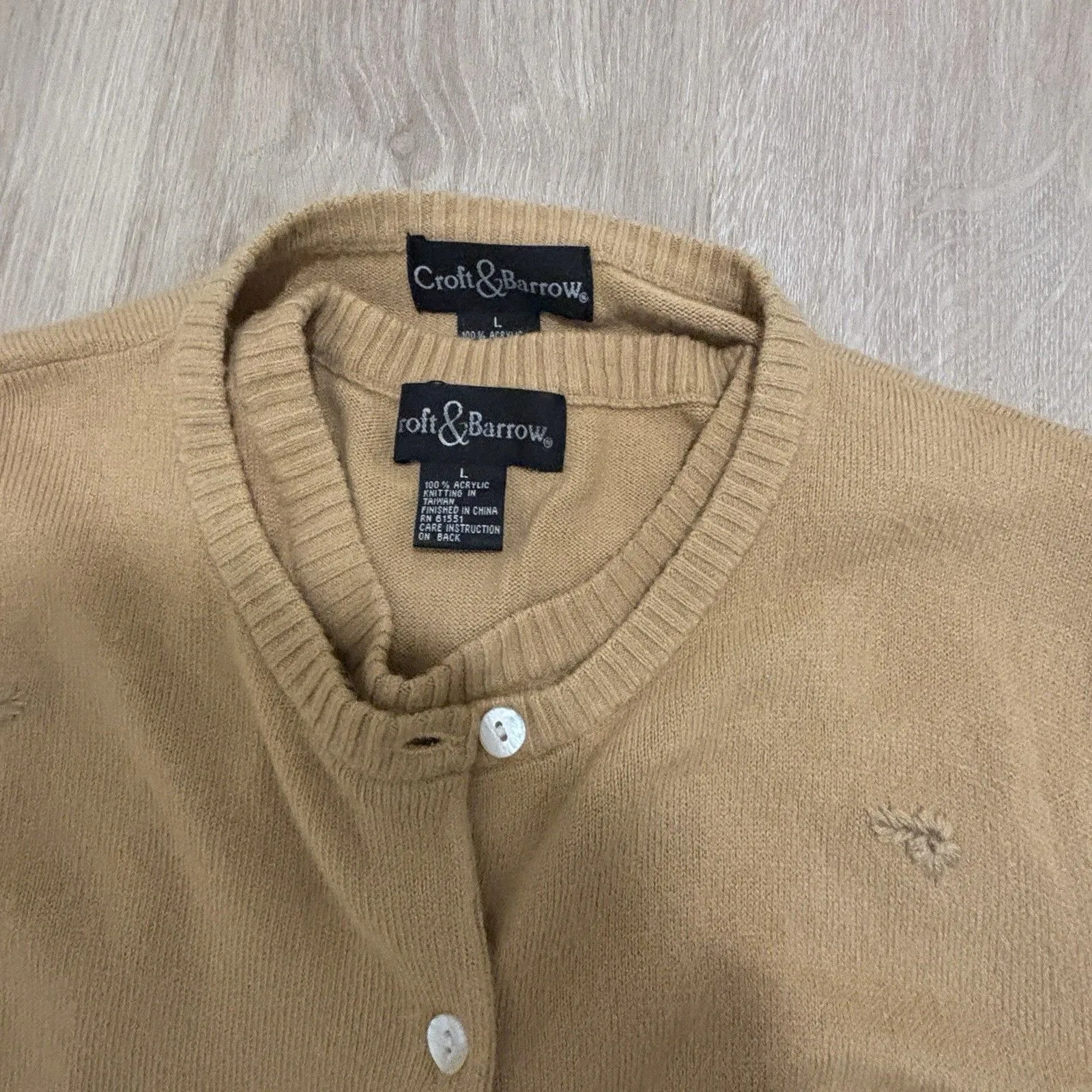 Croft Barrow Cardigan Sweater Set Womens Large Tan Floral Vintage Twin Layering - Image 11