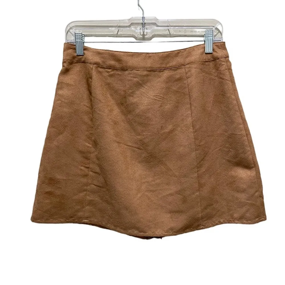 Forever 21 faux suede zipper mini skirt tan brown size large - Image 4