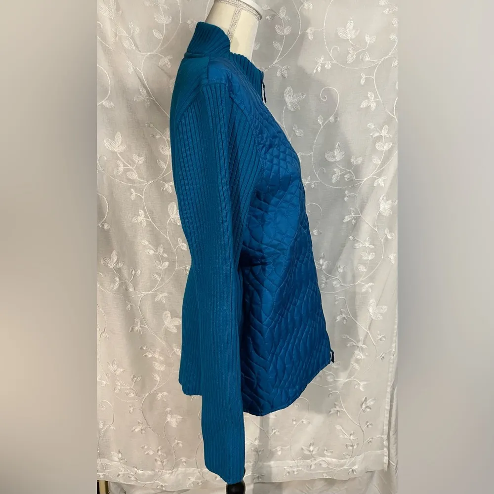 Peter Martin Woman Bright Blue Zipper Front Sweater Jacket Quilted Ribbed Sz 1X - Image 6