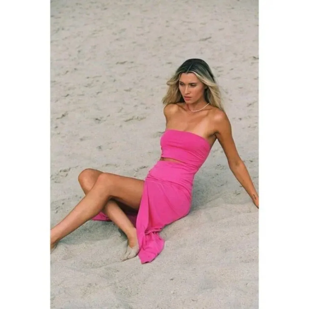 L*SPACE Corsica Cutout Strapless Cover-Up Dress in Bougainvillea Size X-Small - Image 11