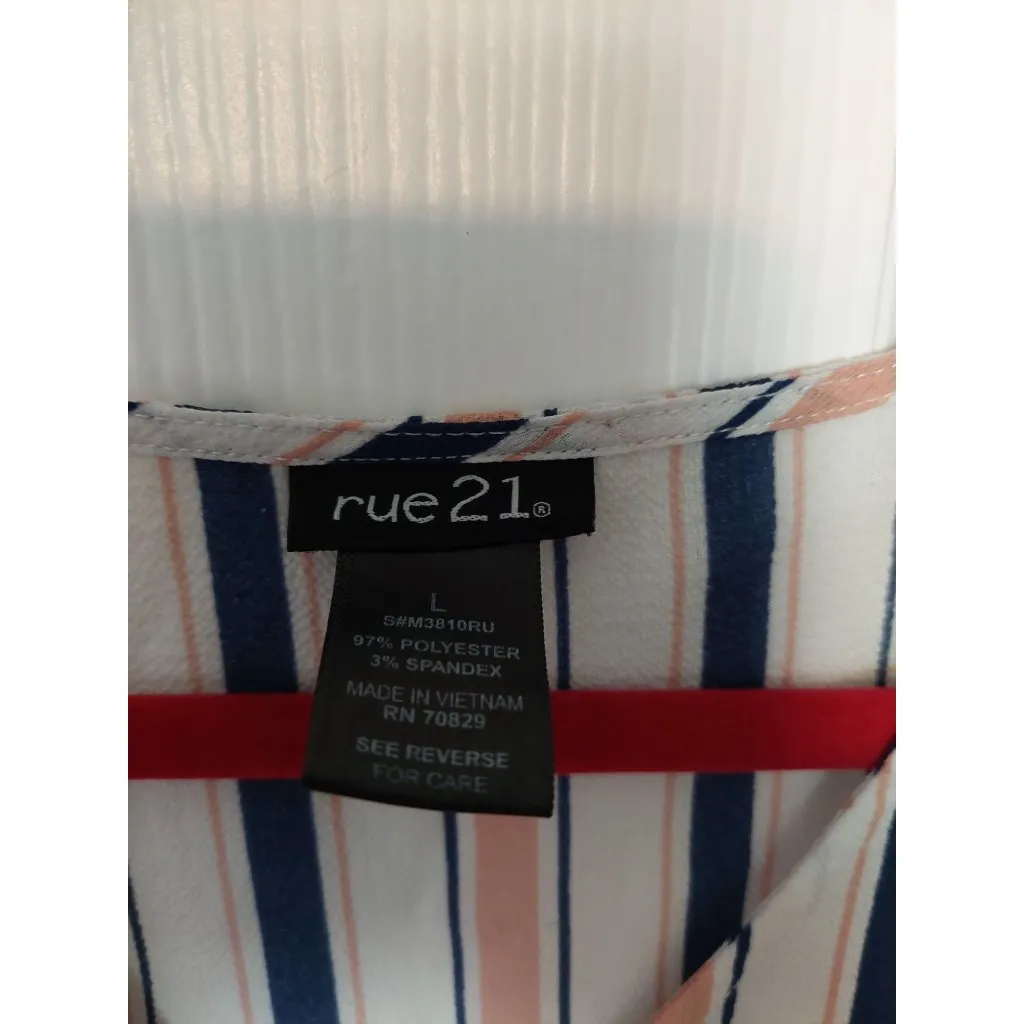 Rue21 Striped V-Neck Blouse With Zipper Detail Size L - Image 2