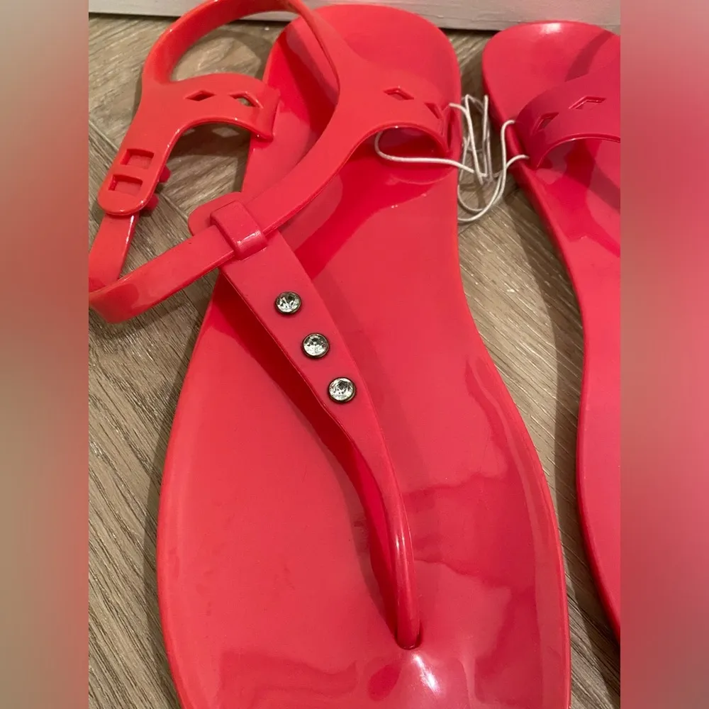 Pink Jelly Sandals With Rhinestone Detail Size L 9/10 New - Image 5