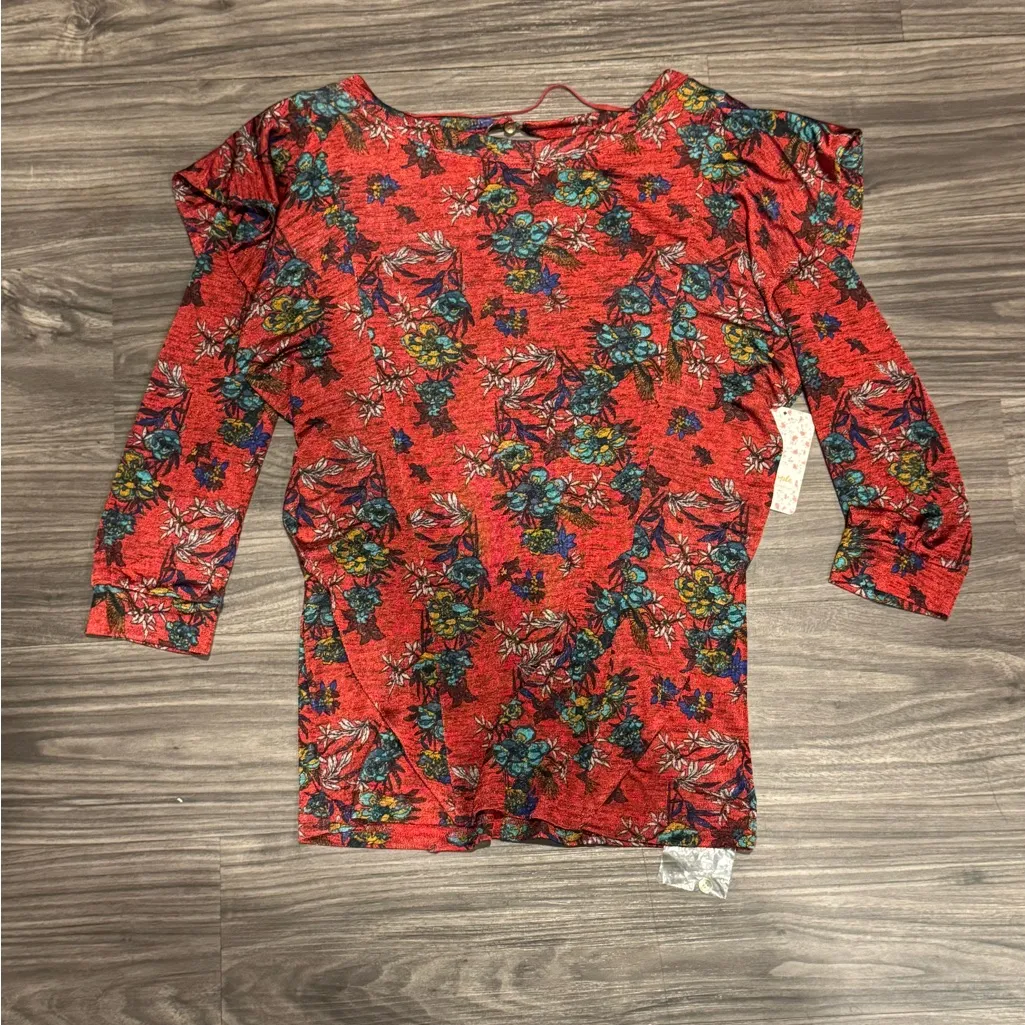 Free People Dock Street Floral Ruffle Top Red Women’s XS NWT - Image 3