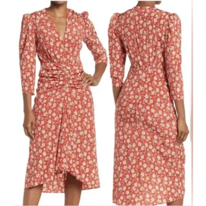 Veronica Beard Mary Silk Ditsy Floral Ruched Midi Dresss Size 2 NWOT‎ - Image 2