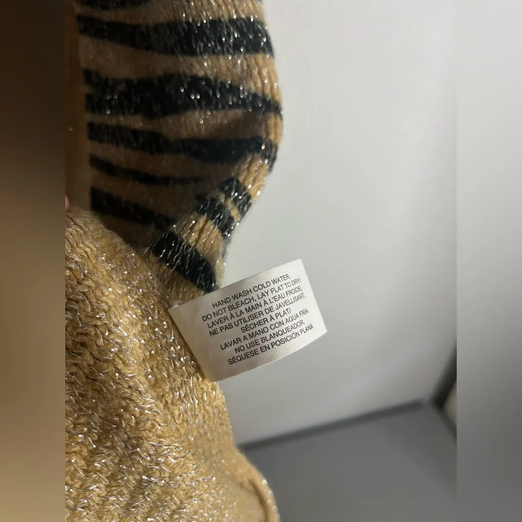 Pier 1 Imports Acrylic Reversible Scarf Beige ZebraPrint Glitter Metallic Fringe Tan - Image 14