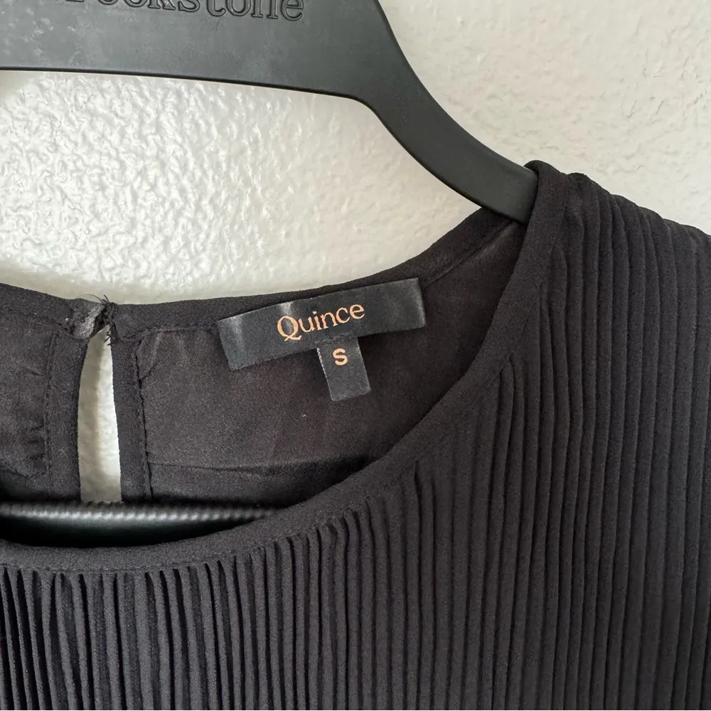 Quince Chiffon Pleated Long Sleeve Mini Dress in Black Size Small - Image 11