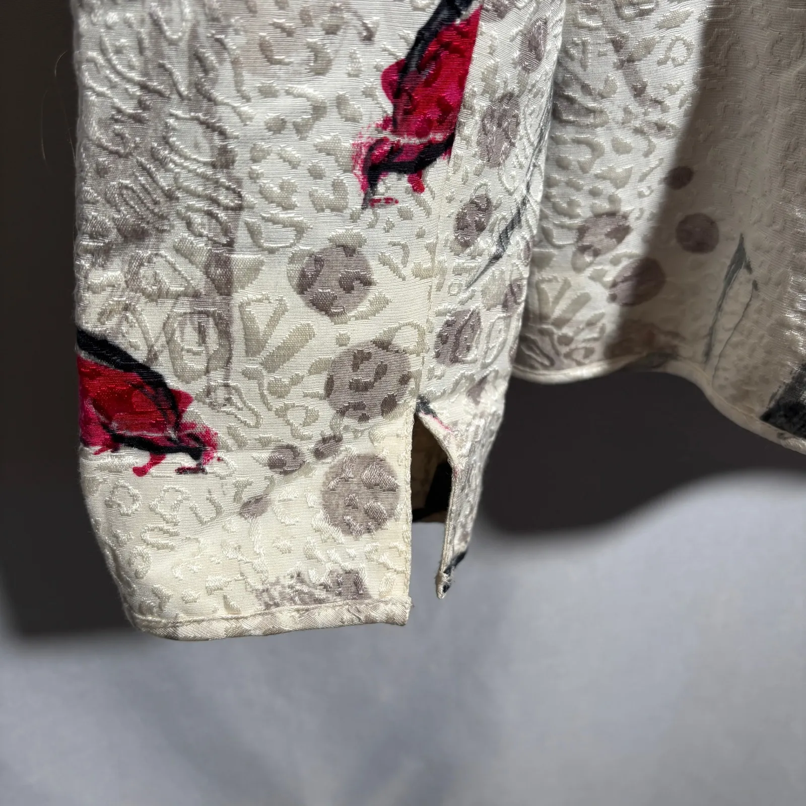 Art to‎ Wear Floral Jacket Cream Red Black Textured Blazer Artsy Unique Womens L Size L - Image 3