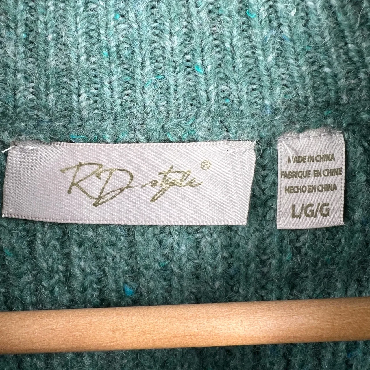 RD Style Green Sweater Chunky Knit Mock Neck Pullover Women’s Large - Image 6