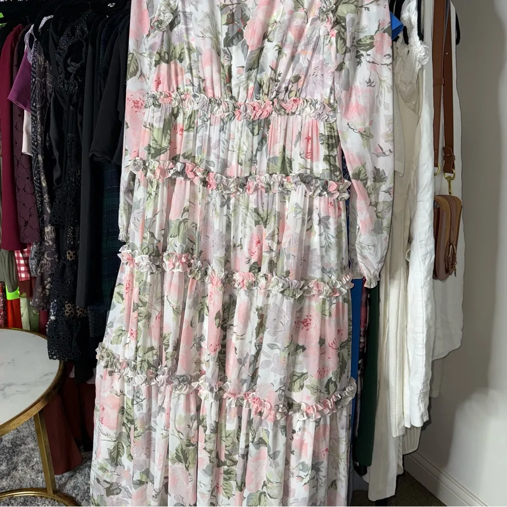 Needle & Thread Rose Powder Chiffon Tiered Romantic Whimsical Gown in Moonshine - Image 12