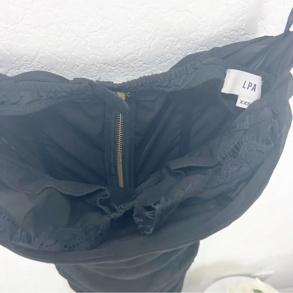 LPA Shirred Bustier Dress Black Strapless Midi Revolve XXS NWT - Image 6
