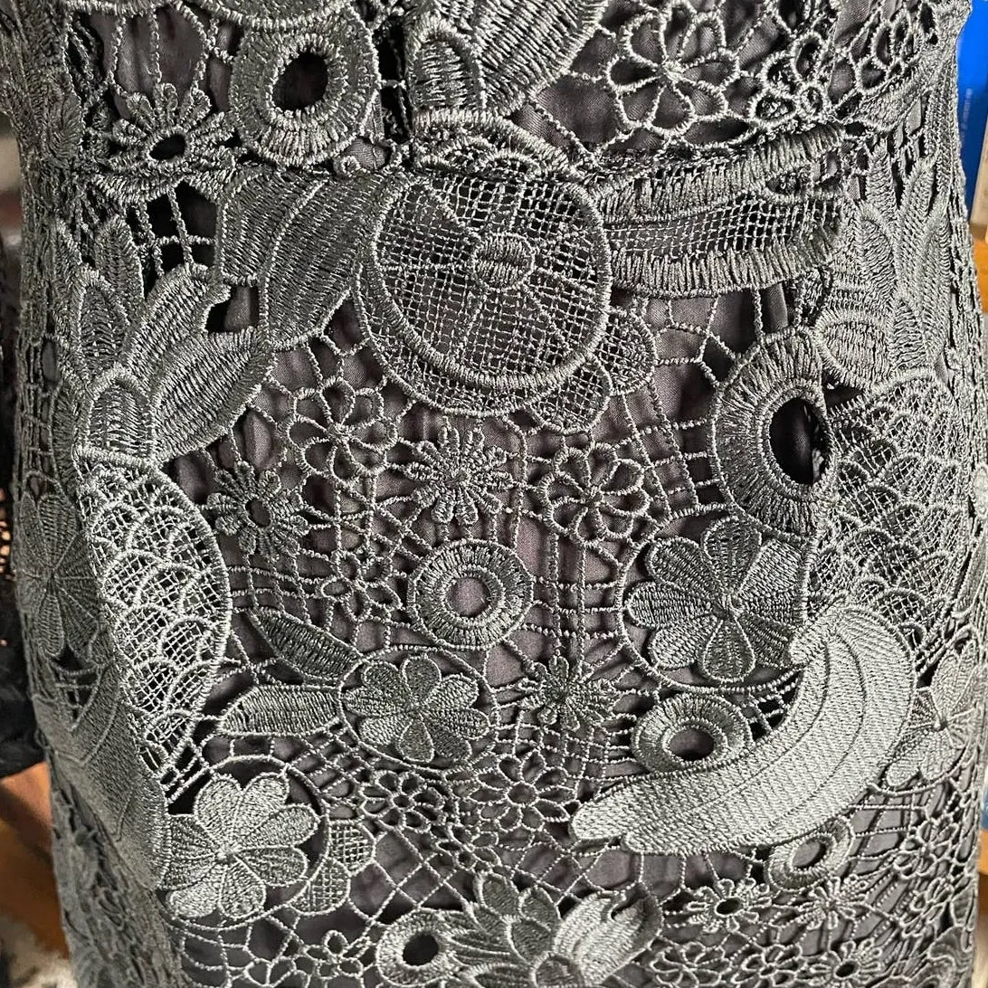 Antik Batik Black Fruit Lace Midi Dress Cocktail Party Size 38/ 6/ Small - Image 7