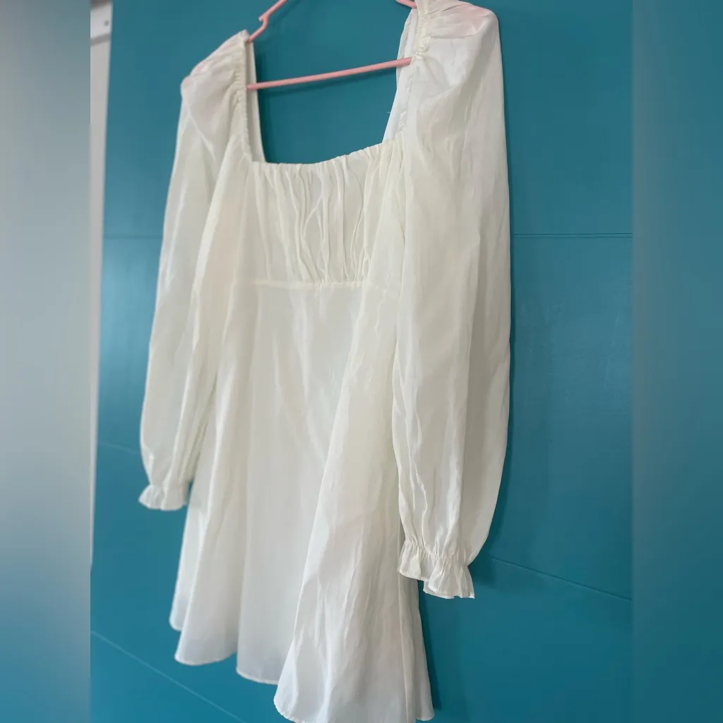 Altard State Long Sleeve White Ruched Top Mini Dress Babydoll Coquette S 🤍 - Image 7