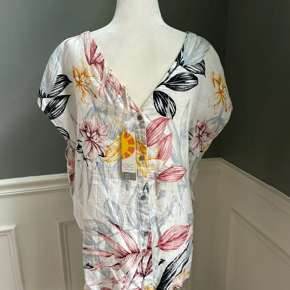 🆕 C&C California 100% linen floral top XL - Image 6