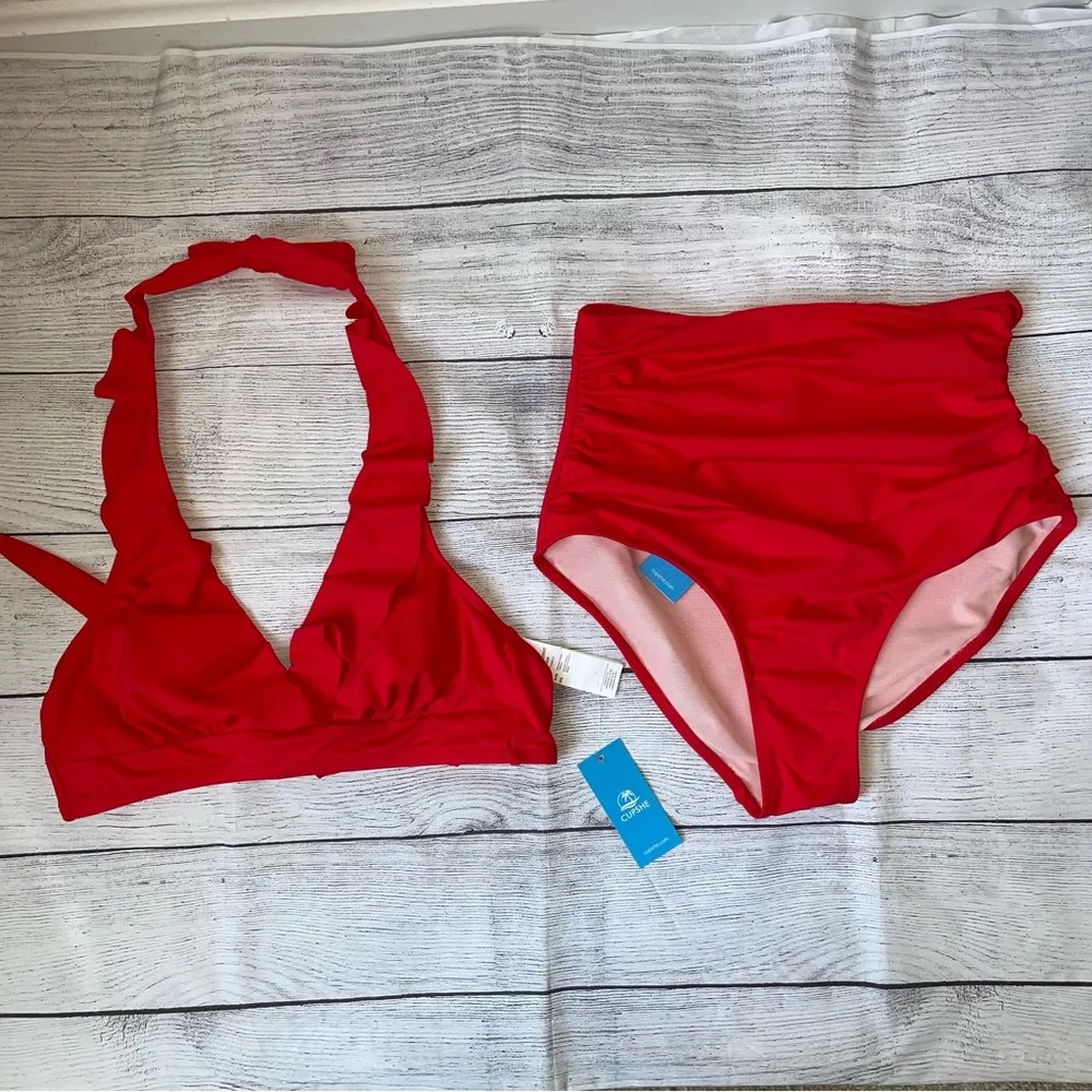 NWT Cupshe Super Bloom Ruffled Bikini Top & Slim Sculpt Bottoms Set - Image 5