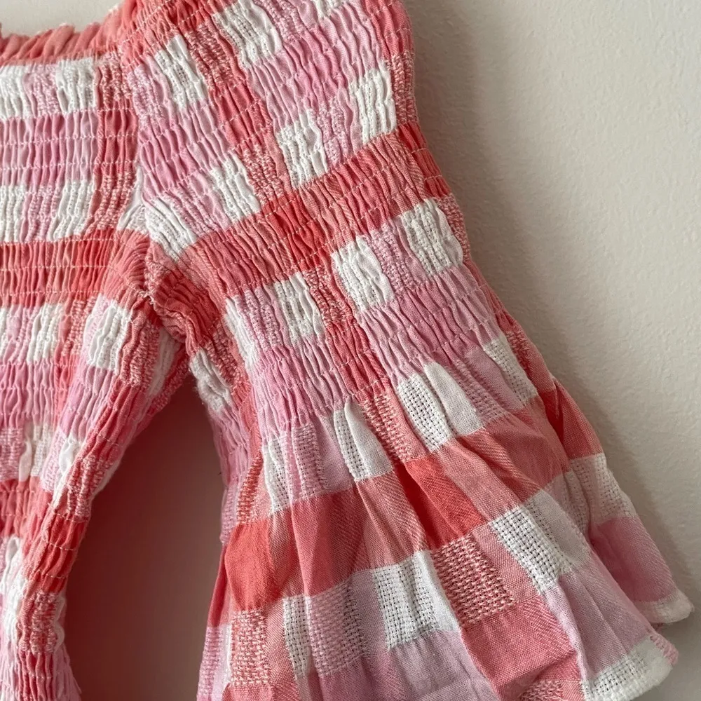 Sugar Lips Cropped Top Smocked Gingham Off Shoulder Checkered Size M - Image 7