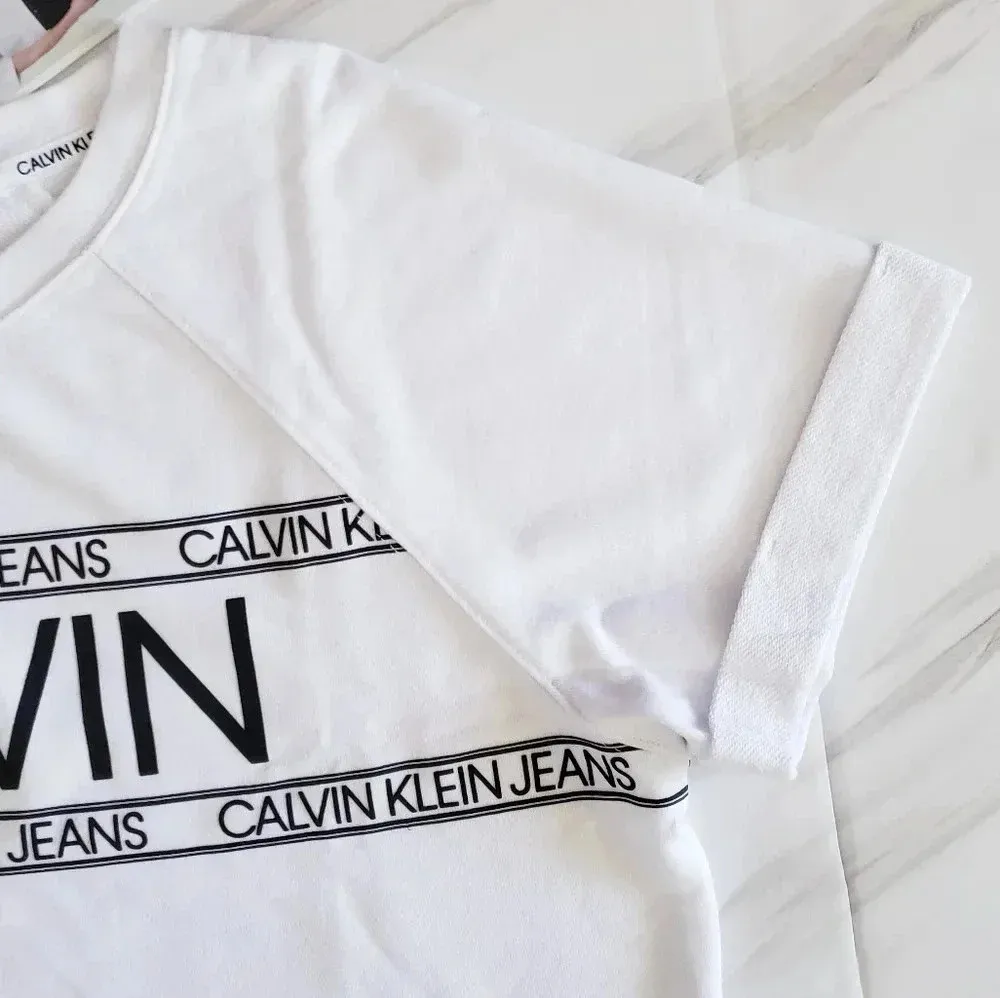 Calvin Klein Cropped Top French Terry White Short Sleeve New - Image 7