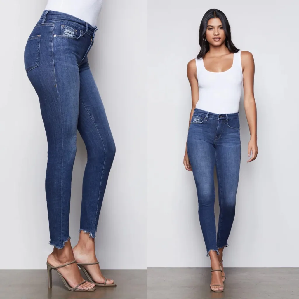 Good American • Good Legs Extreme Stiletto skinny jeans Blue340 ankle frayed raw - Image 2