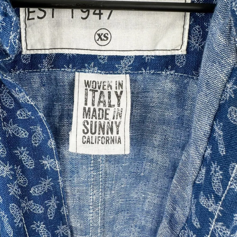 Frank & Eileen Blue Linen Pineapple Button Up Shirt front pocket lightweight XS - Image 4