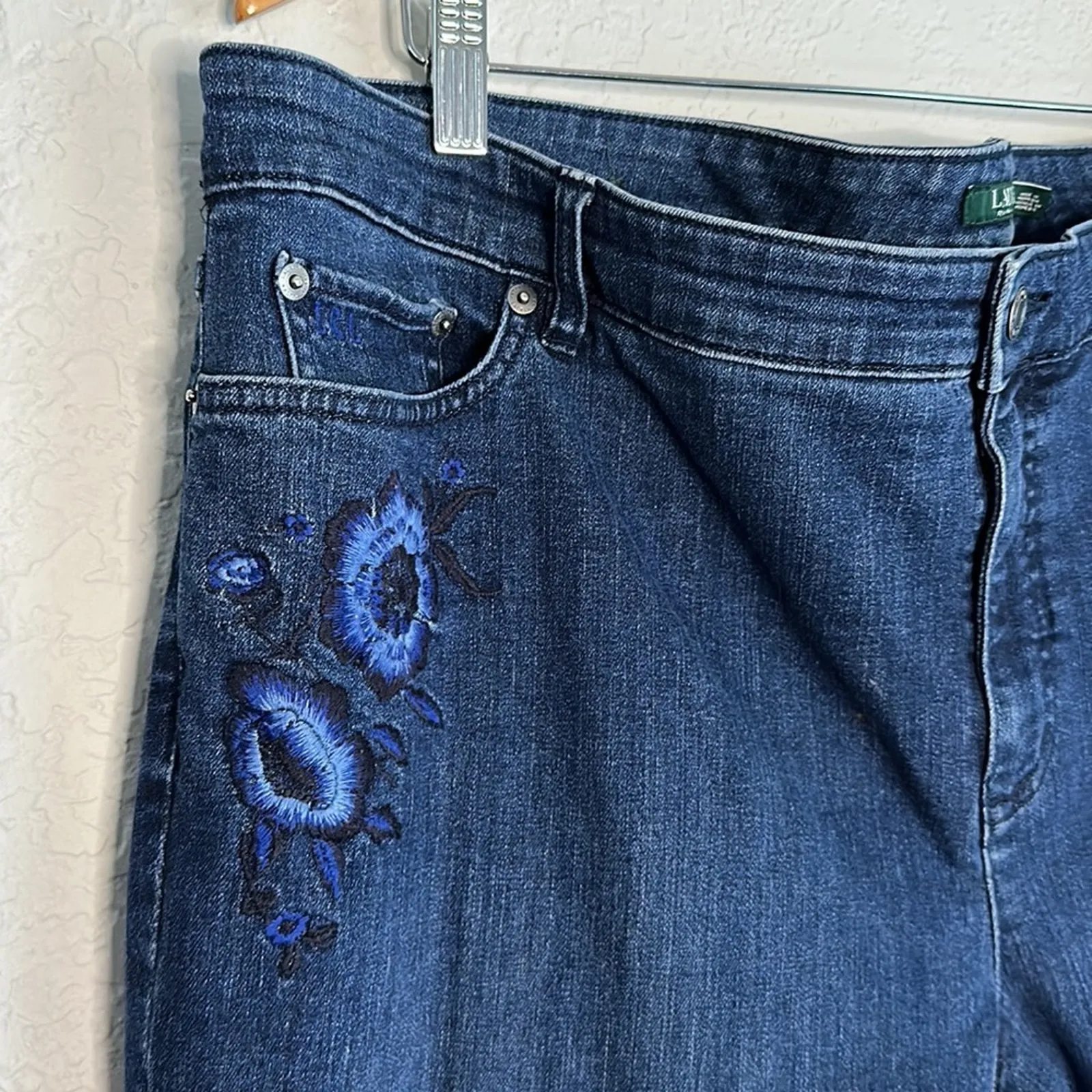Ralph Lauren 20W Blue Embroidered Premier Skinny Jeans Boho Plus Denim - Image 2