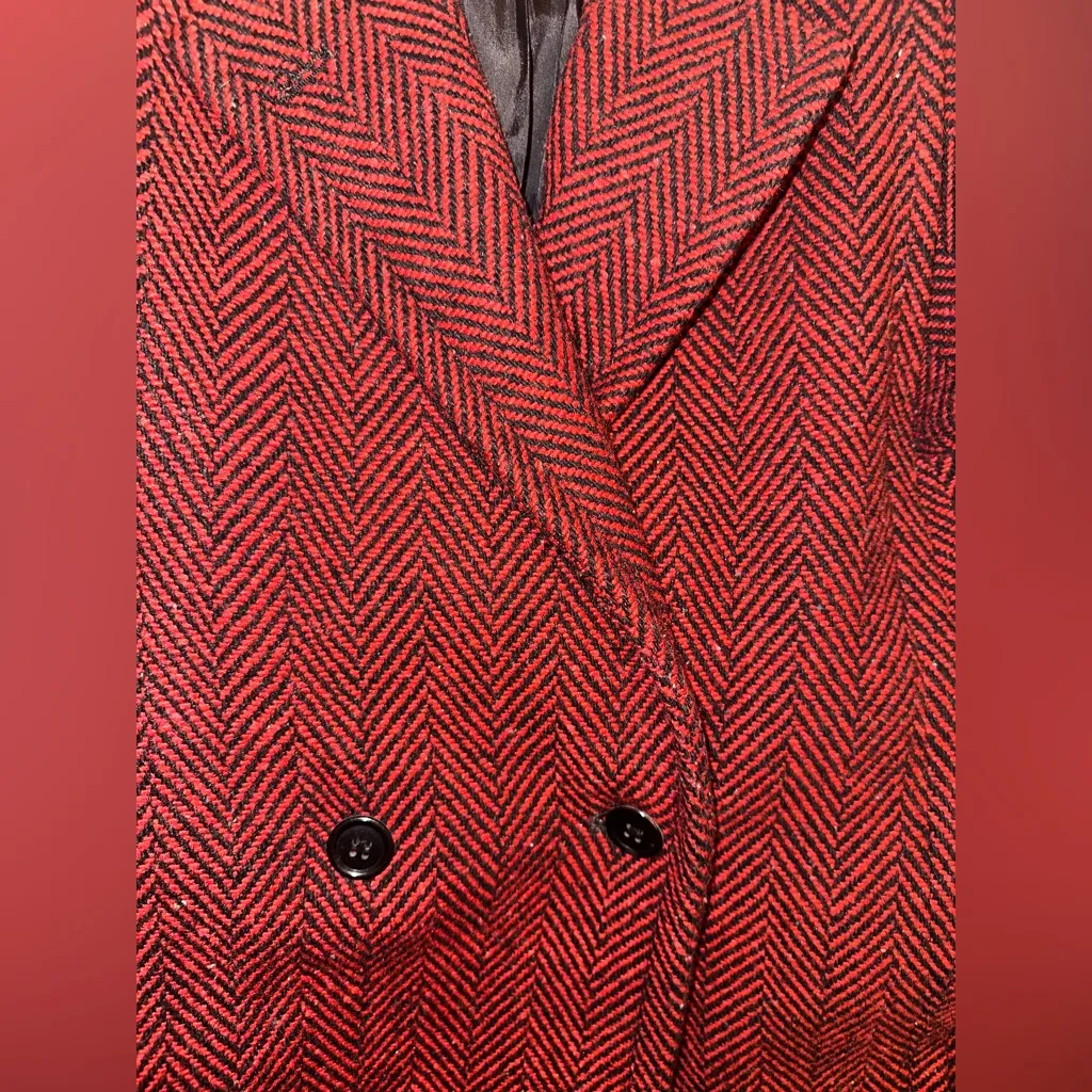 Vintage Peabody House Red/Black Herringbone Tweed Double Breasted Peacoat Red Size 9/10 - Image 15