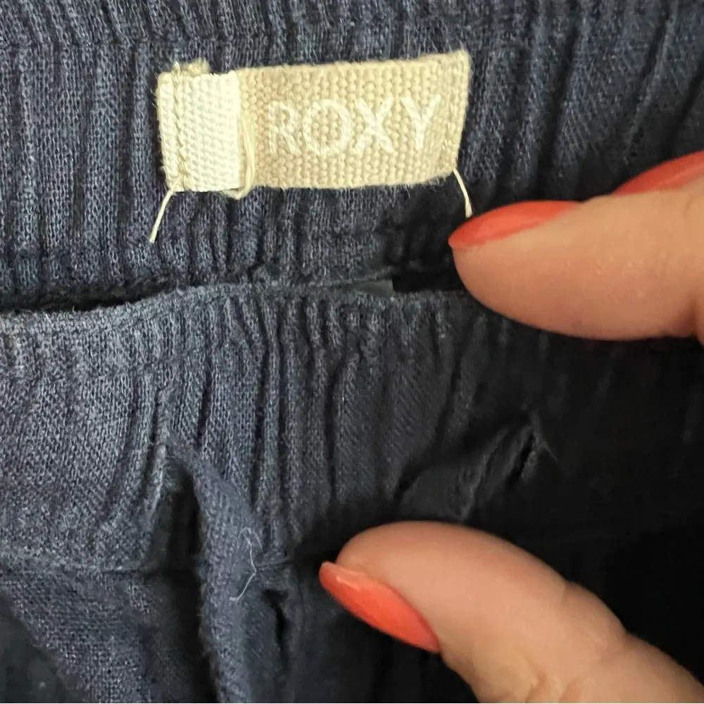Roxy Blue Flax Linen Viscose Roll Tab Convertible Drawstring Pants - Image 7