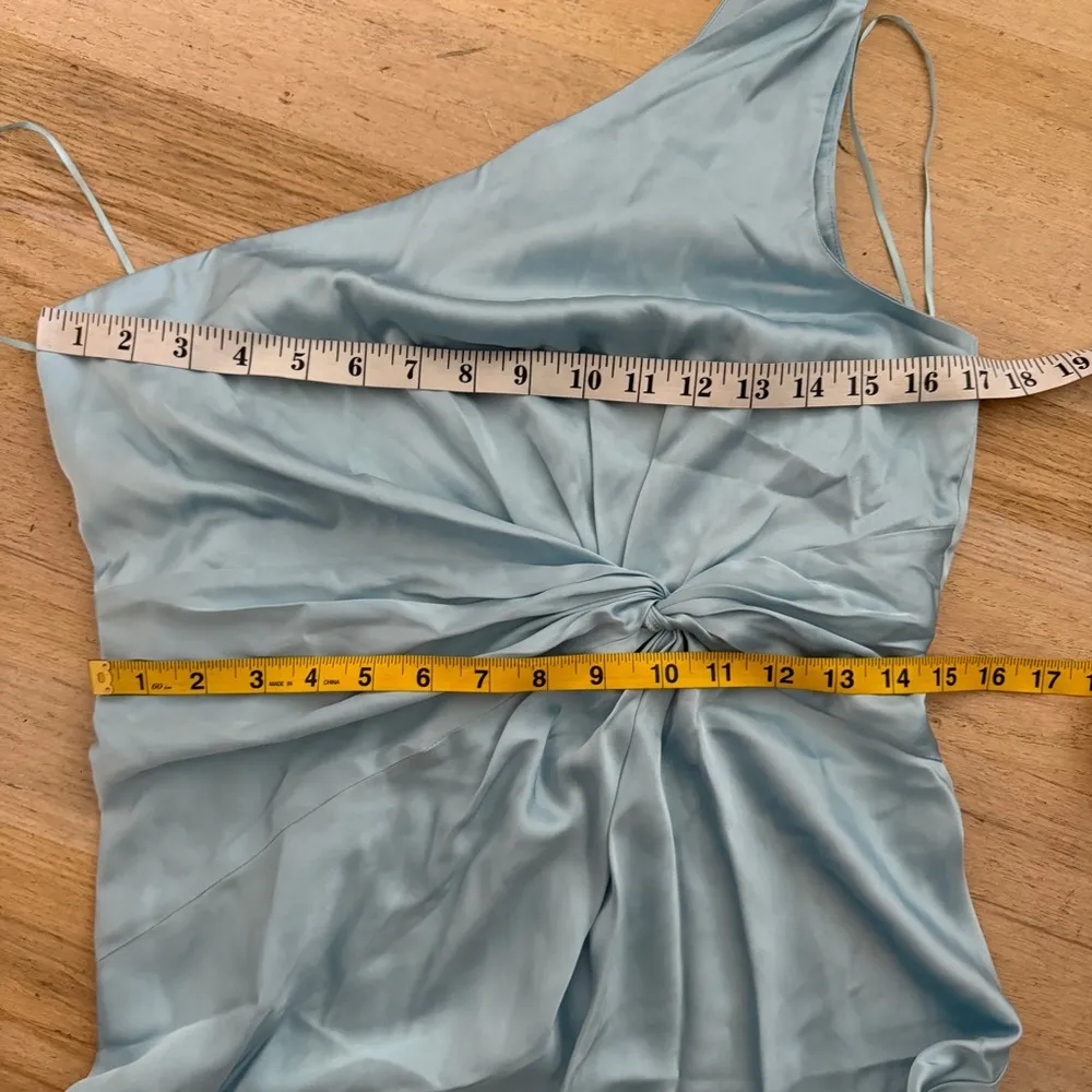 Abercrombie Light Blue One Shoulder Satin Knotted Midi Dress NEW - Image 6
