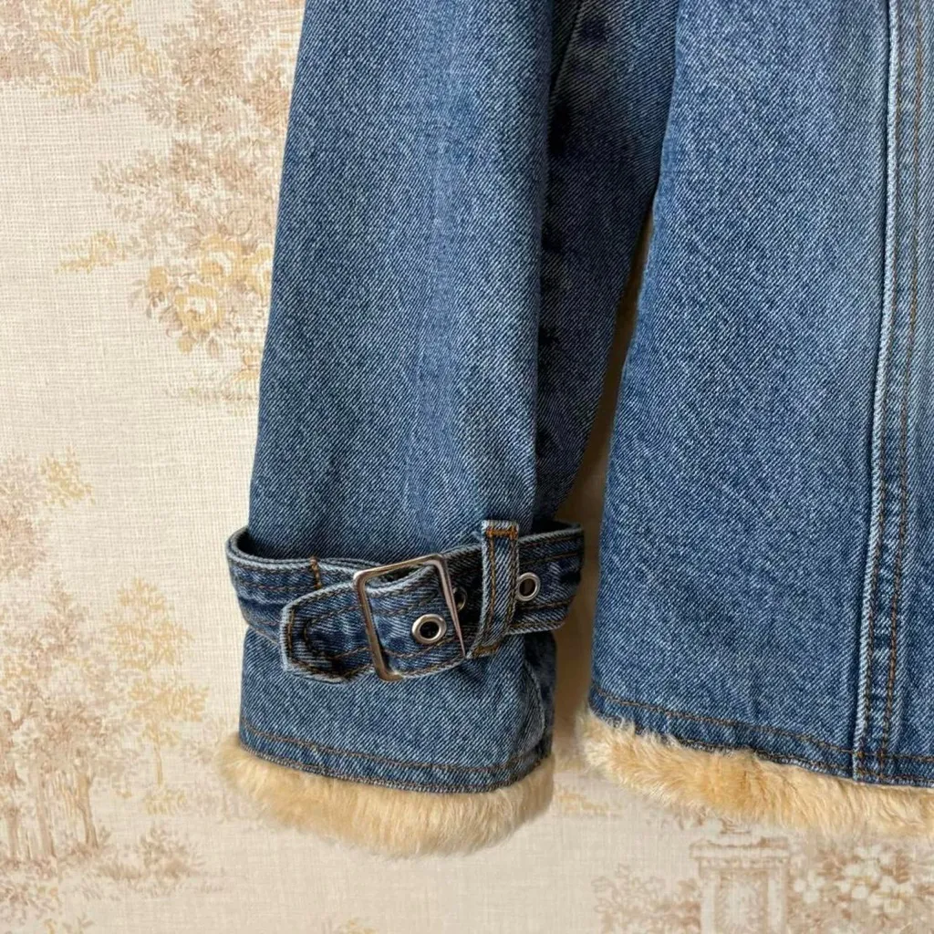 Vintage Y2k S’ebo Paris denim faux fur penny lane boho jacket size S Blue - Image 3